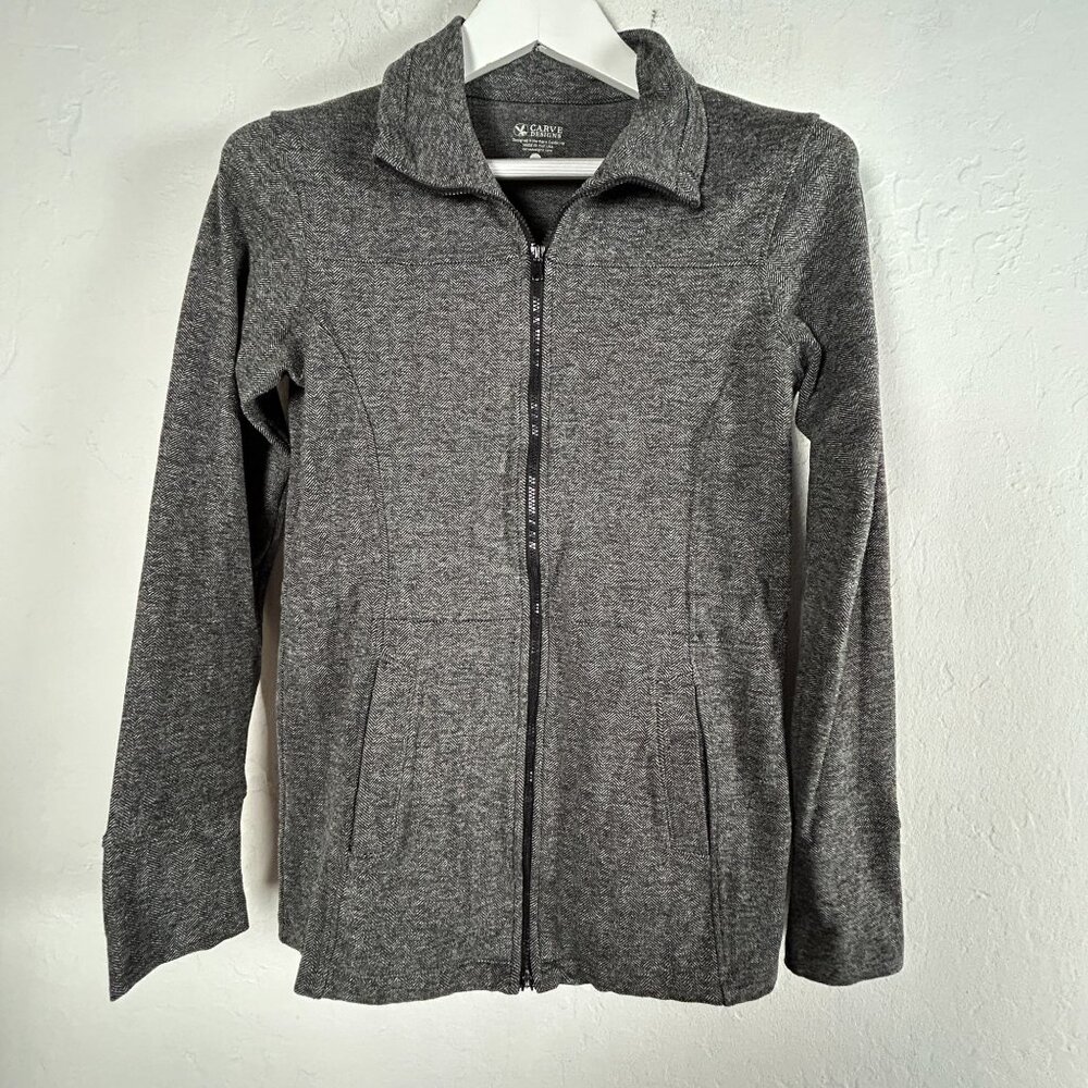 Carve Designs Womens Gray Herringbone Zip-Up Jacket Small Pockets Lightweight